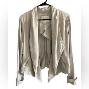 Anthropologie Linen Blend Open Drape Front Tan Jacket Women’s Sz M Boho Neutral